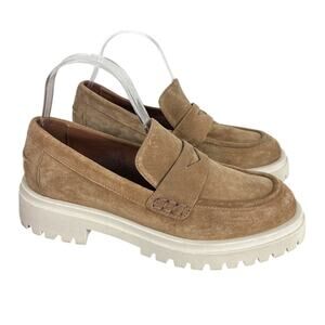Aquatalia Orina Lug Sole Tan Penny Loafers Leather Suede Women’s Size 8.5